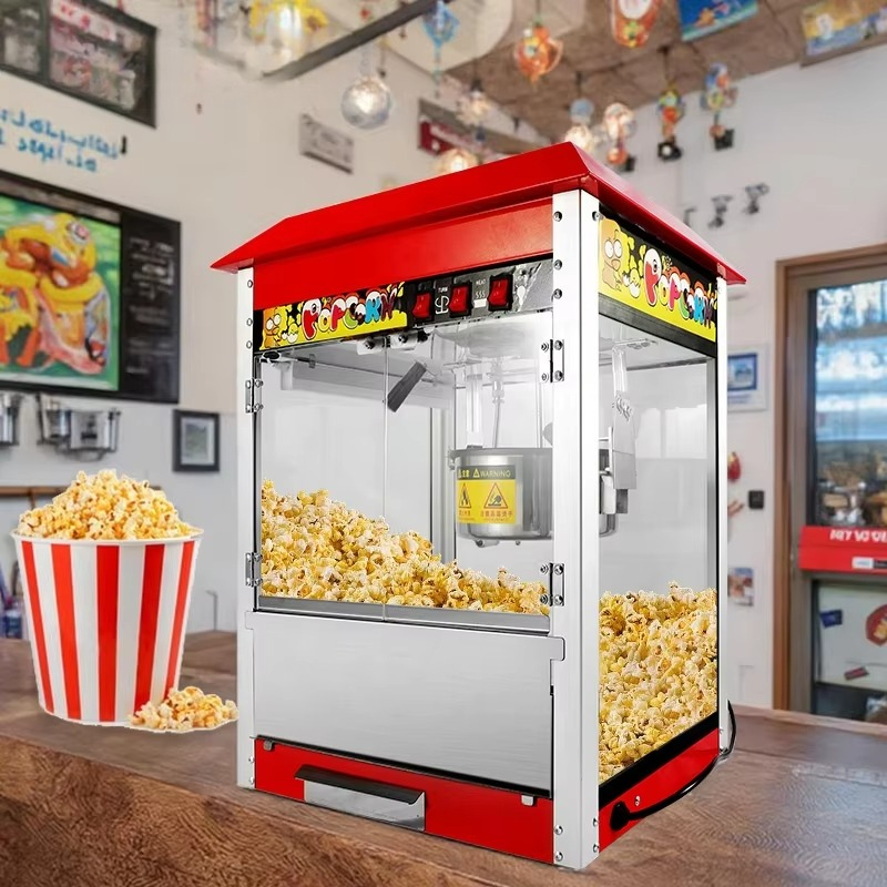 Popcorn Machine Home - 1400W 熱風ポップコーンマシン、業務用卓上型、自動攪拌、レトロスタイル、パーティー・ホームシアター用スナックメーカー、110/220V