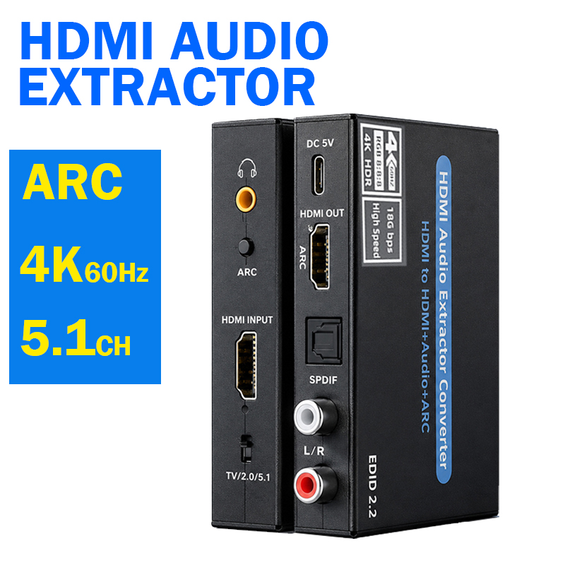 Surround Sound Decoder - 4K@60Hz HDMIオーディオエクストラクター（ARC対応）HDMI to 光デジタルSpdif Toslink 3.5mmステレオRCA