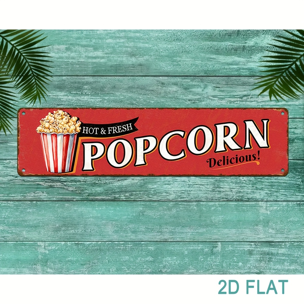 Home Cinema Design - ヴィンテージアルミ製ポップコーンサイン、レトロな壁飾り、家、ガレージ、映画館に最適、英語の文字入りのお祭り的でノスタルジックなデザイン
