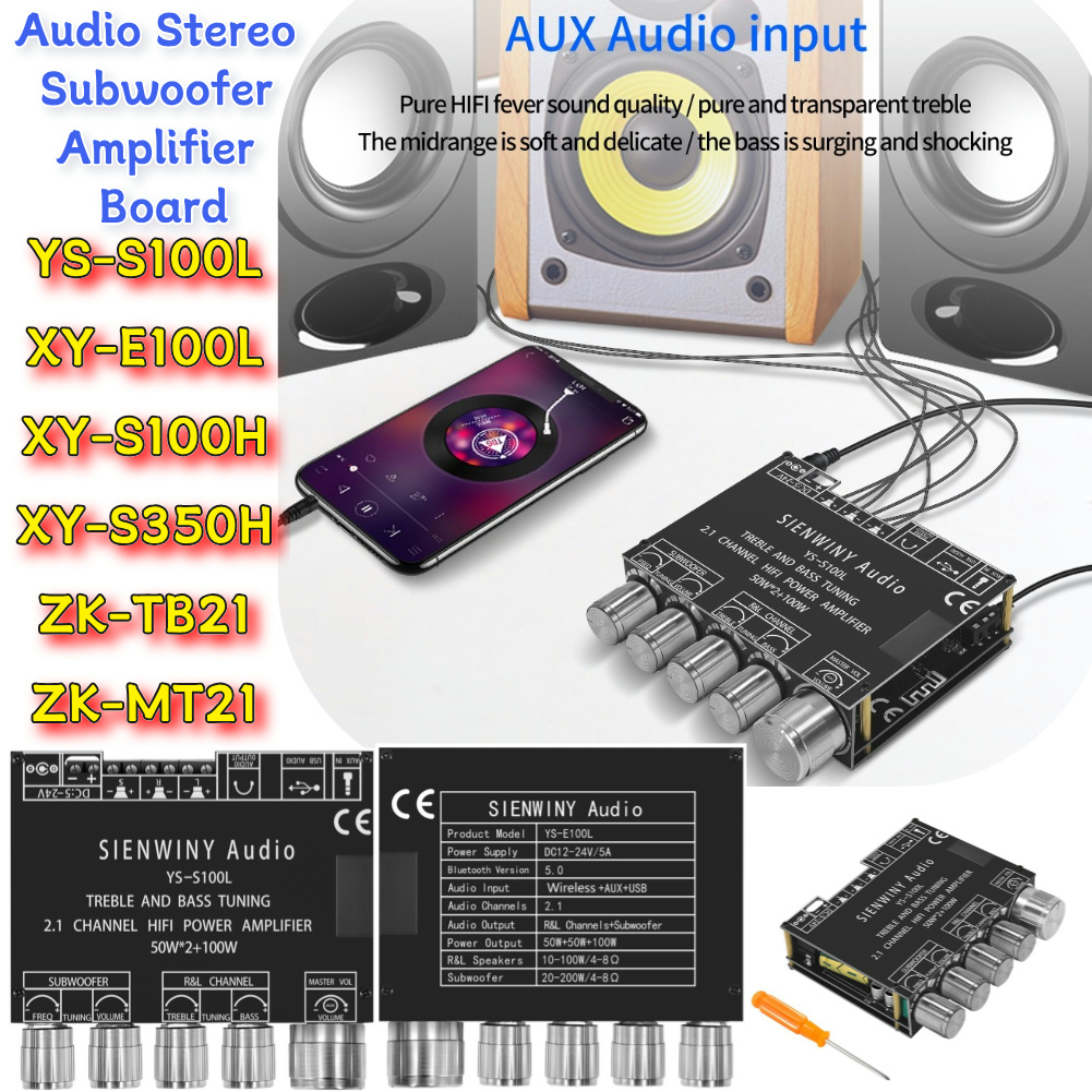 Home Cinema Bluetooth 5.1 - 2.1 3チャンネルパワーベースアンプボード 50WX2 100W CS8673E Bluetooth対応