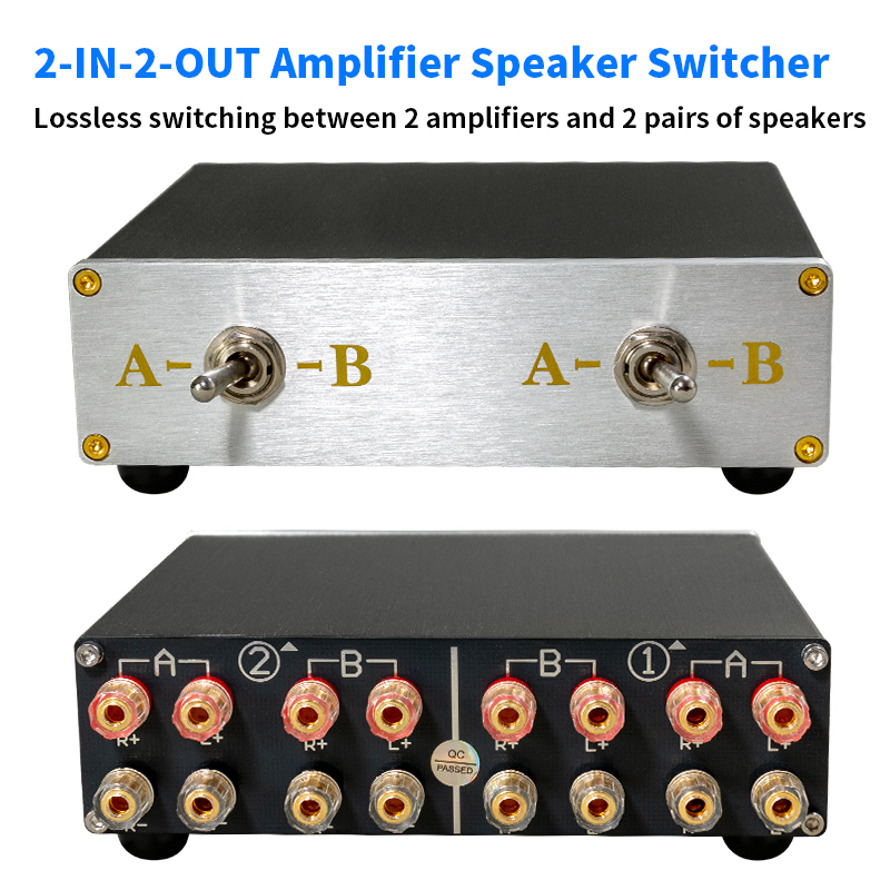 Home Cinema Speaker System - スピーカースイッチセレクター、2アンプ対2スピーカーパッシブアンプスイッチャーボックス、電源不要、2入力2出力、ホームシアターHi-Fiサウンドシステム用