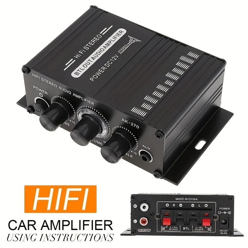 Home Cinema Installation - AK-270 400W ミニパワーアンプ 12V/24V 2.0 チャンネルステレオオーディオアンプ