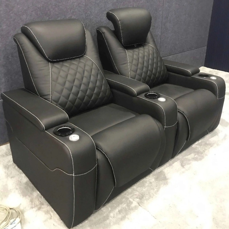 Home Cinema Design - ホームデザインのヴィラ映画館用シート、シアター家具、本革ダイヤモンドステッチシネマリクライニングチェアソファ
